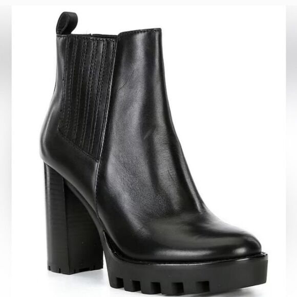 Antonio Melani Women Pascal Black Leather Lug Sole Platform Chunky Heel Boot 8.5 - Picture 1 of 10